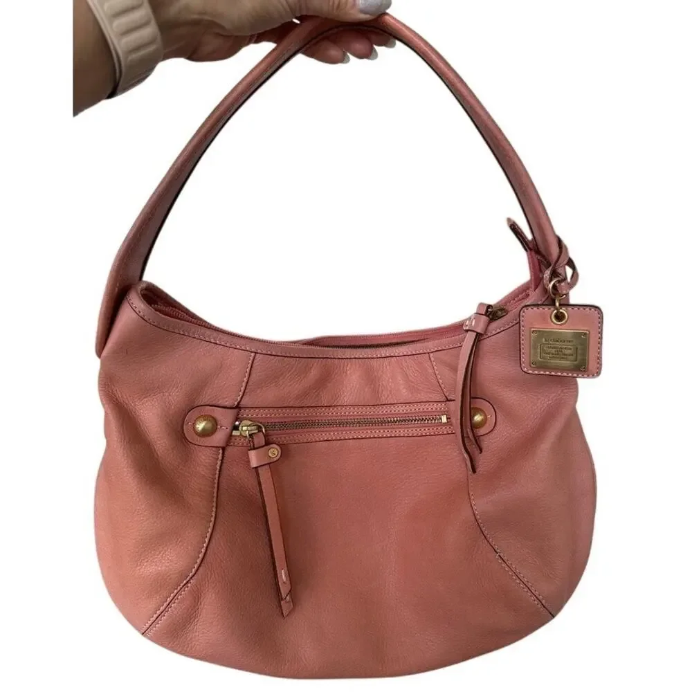 Vintage Liz Claiborne Coral Peach Pebbled Leather Y2K Hobo Shoulder Bag